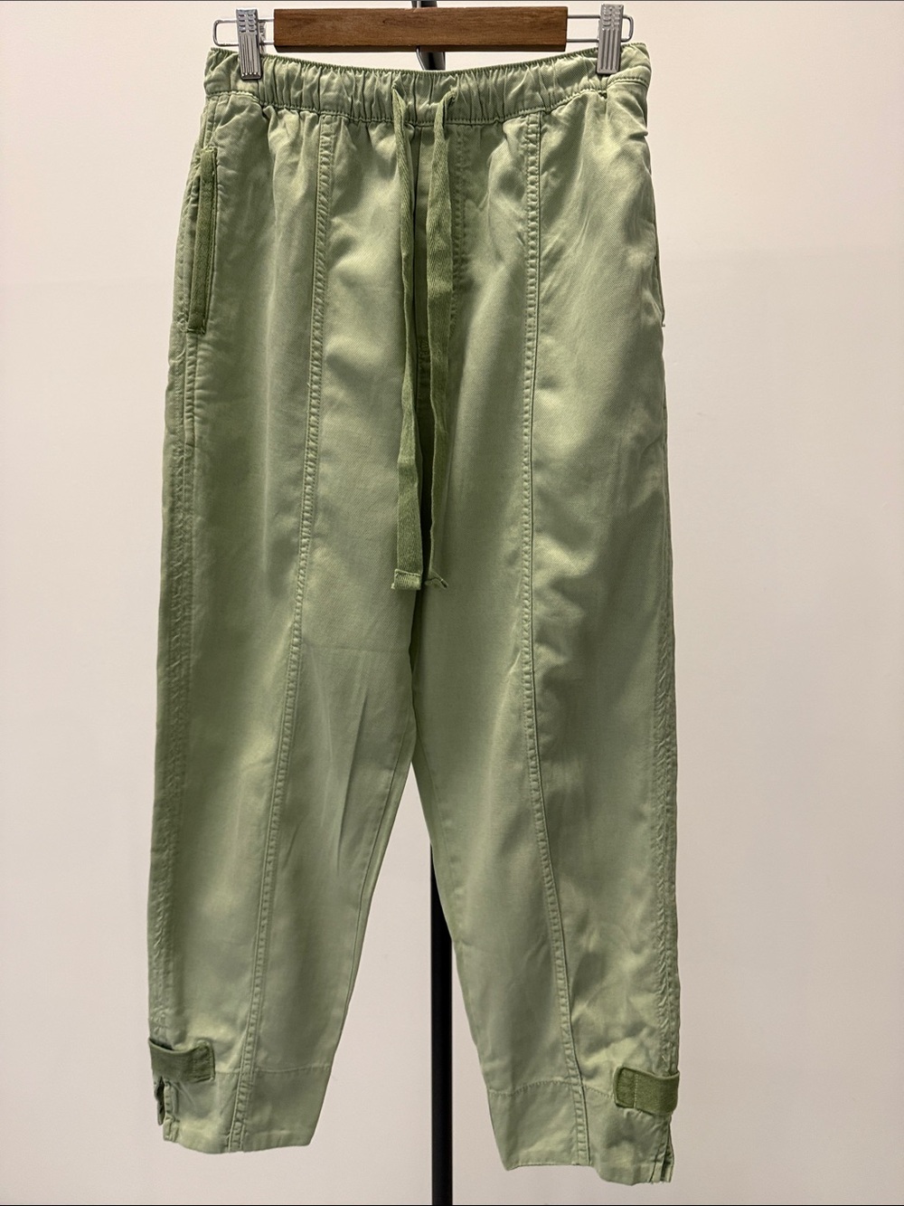 Zara Light Green Lightweight Cotton Blend Drawstring Joggers Utility Pants Sz S